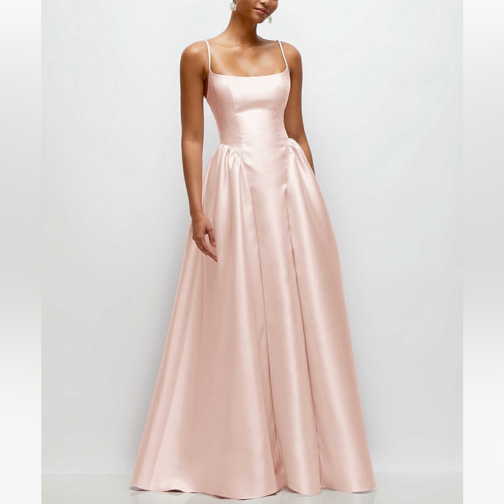 Dessy Collection Blush Pink Satin Ball Gown
